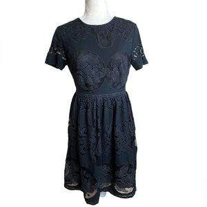 Pepaloves Black Lace & Mesh Pattern Fit & Flare Short Sleeve Dress Size Small